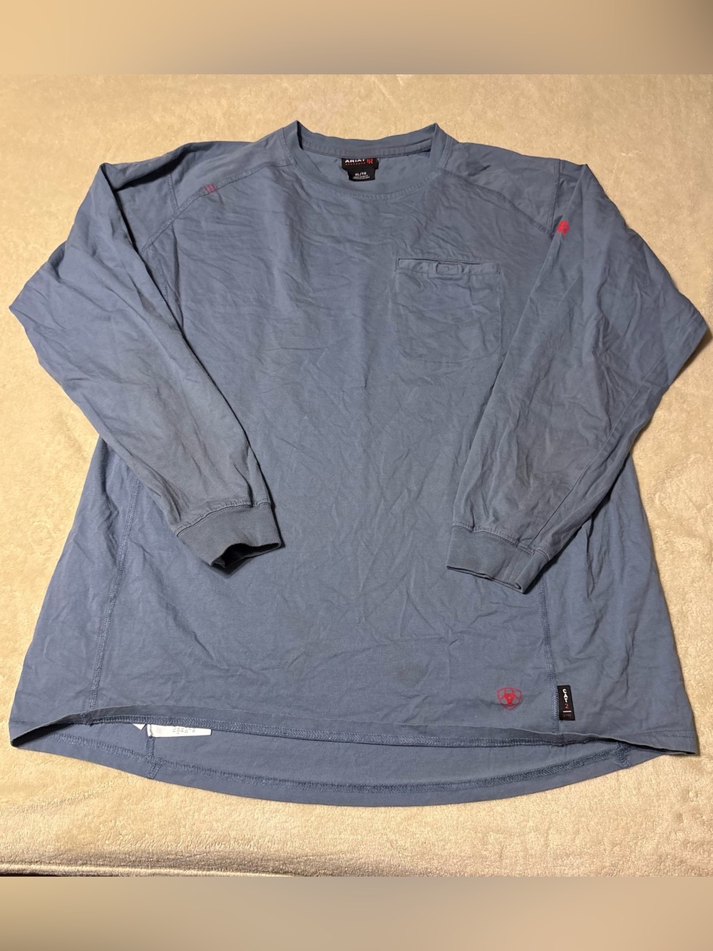 Ariat Long Sleeve Crew Pocket Shirt - Dusty Blue with Red Accents